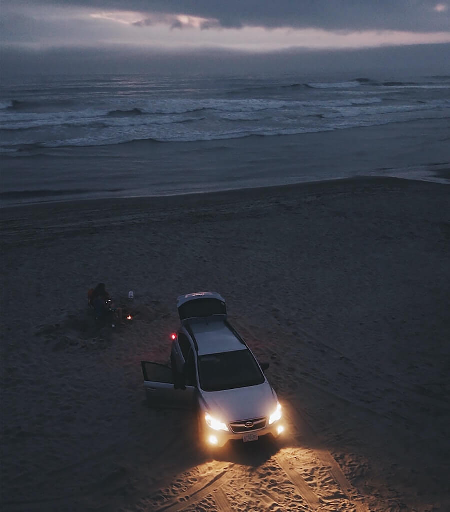 Subaru road trip beach night