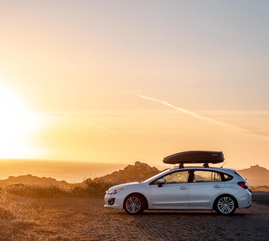 Subaru road trip sun set